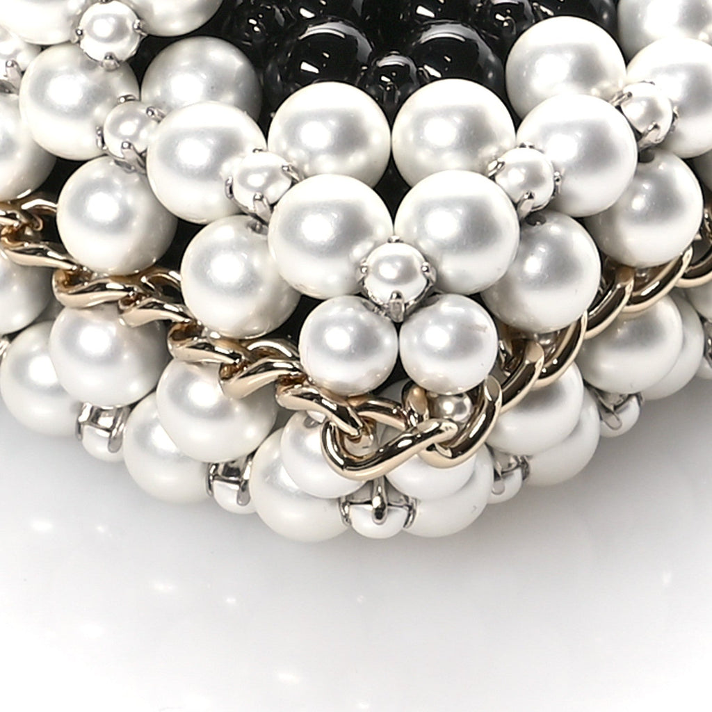 Crystal Pearl Beaded Mini Rectangular Flap Black White