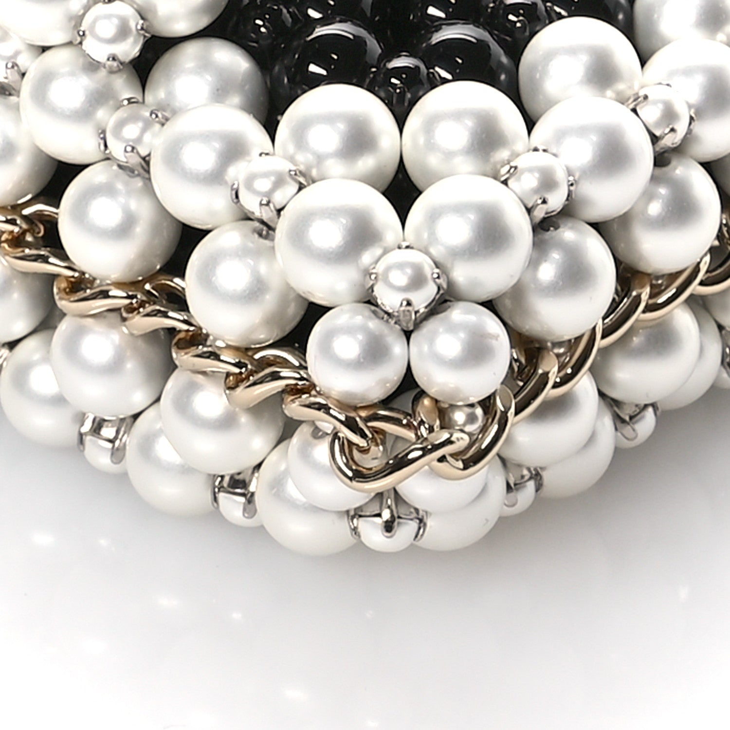 Crystal Pearl Beaded Mini Rectangular Flap Black White