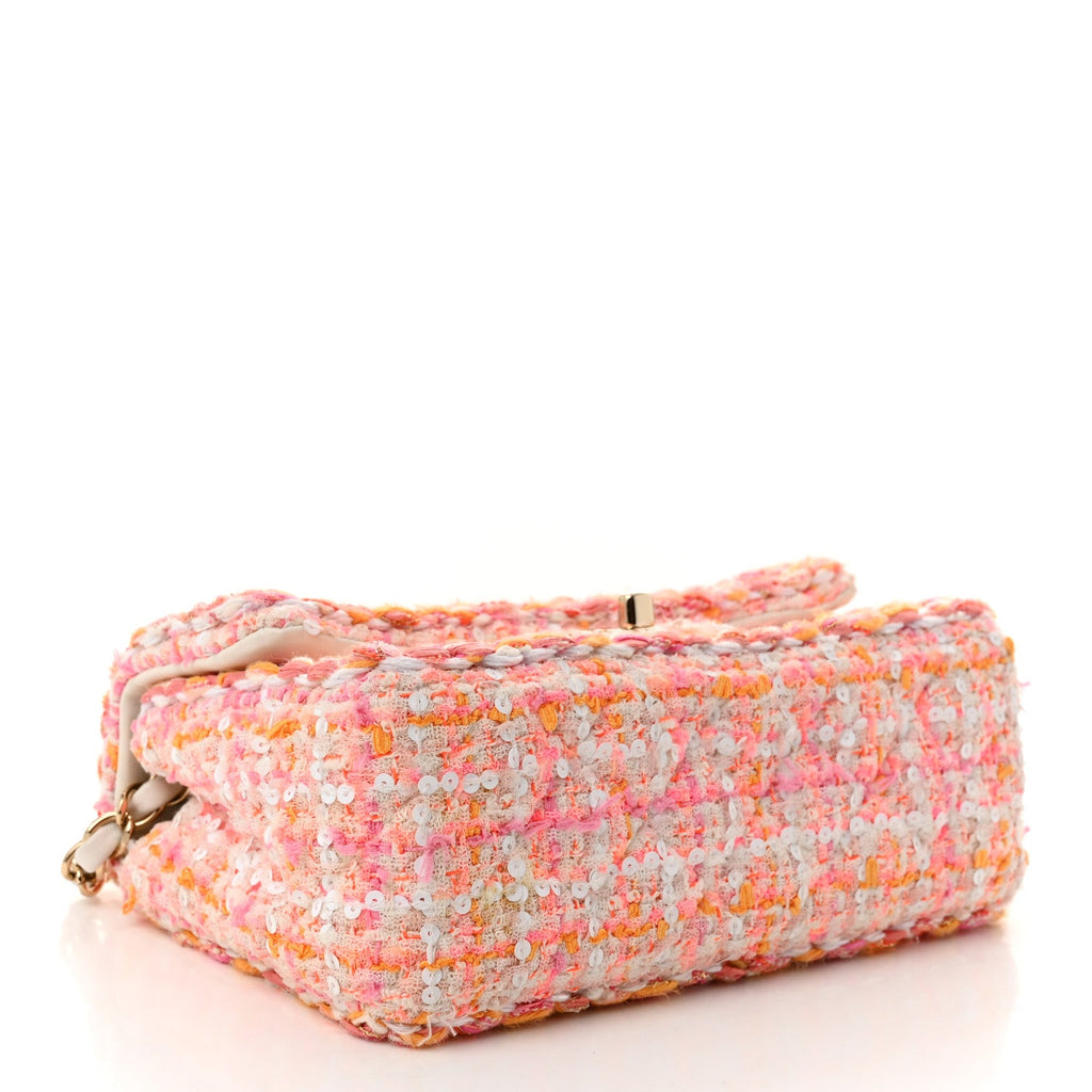Tweed Braid Sequin Mini Flap White Pink Orange