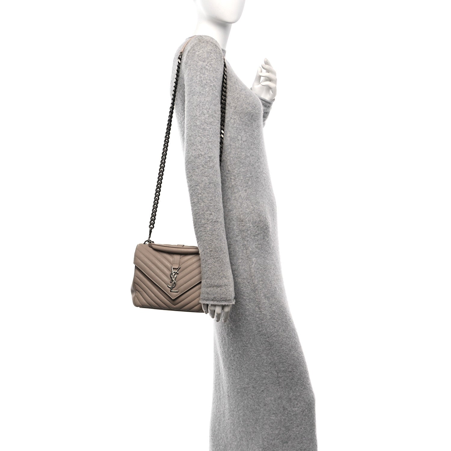 Sheepskin Matelasse Chevron Monogram Medium College Bag Dark Beige