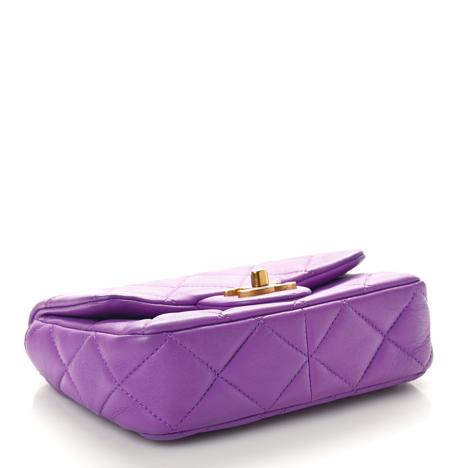 Lambskin Enamel Quilted Mini Pending CC Square Flap Purple
