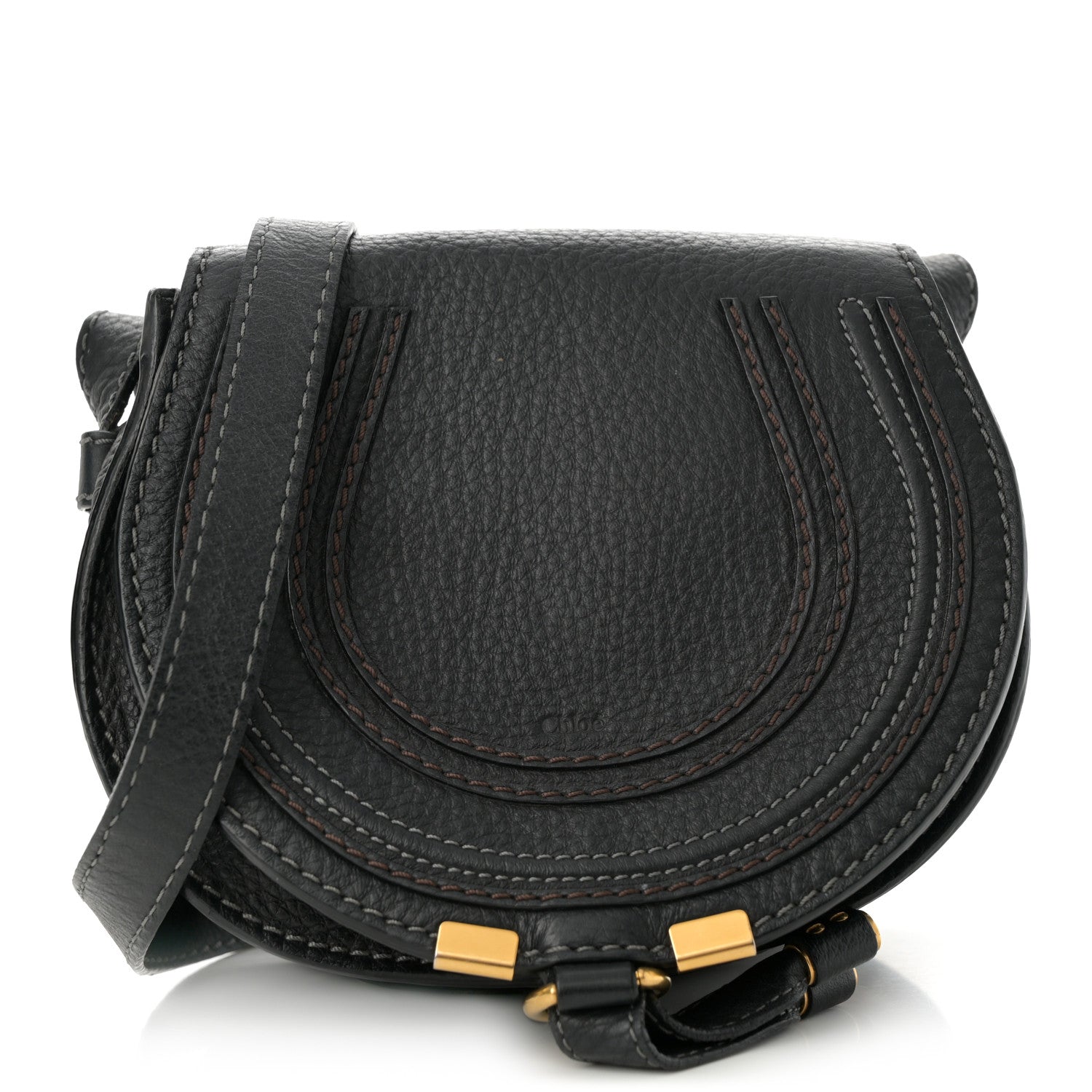 Calfskin Mini Marcie Round Crossbody Bag Black