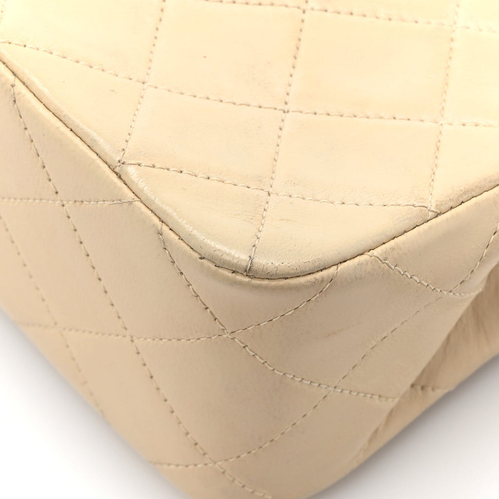 Lambskin Quilted Small Single Flap Beige