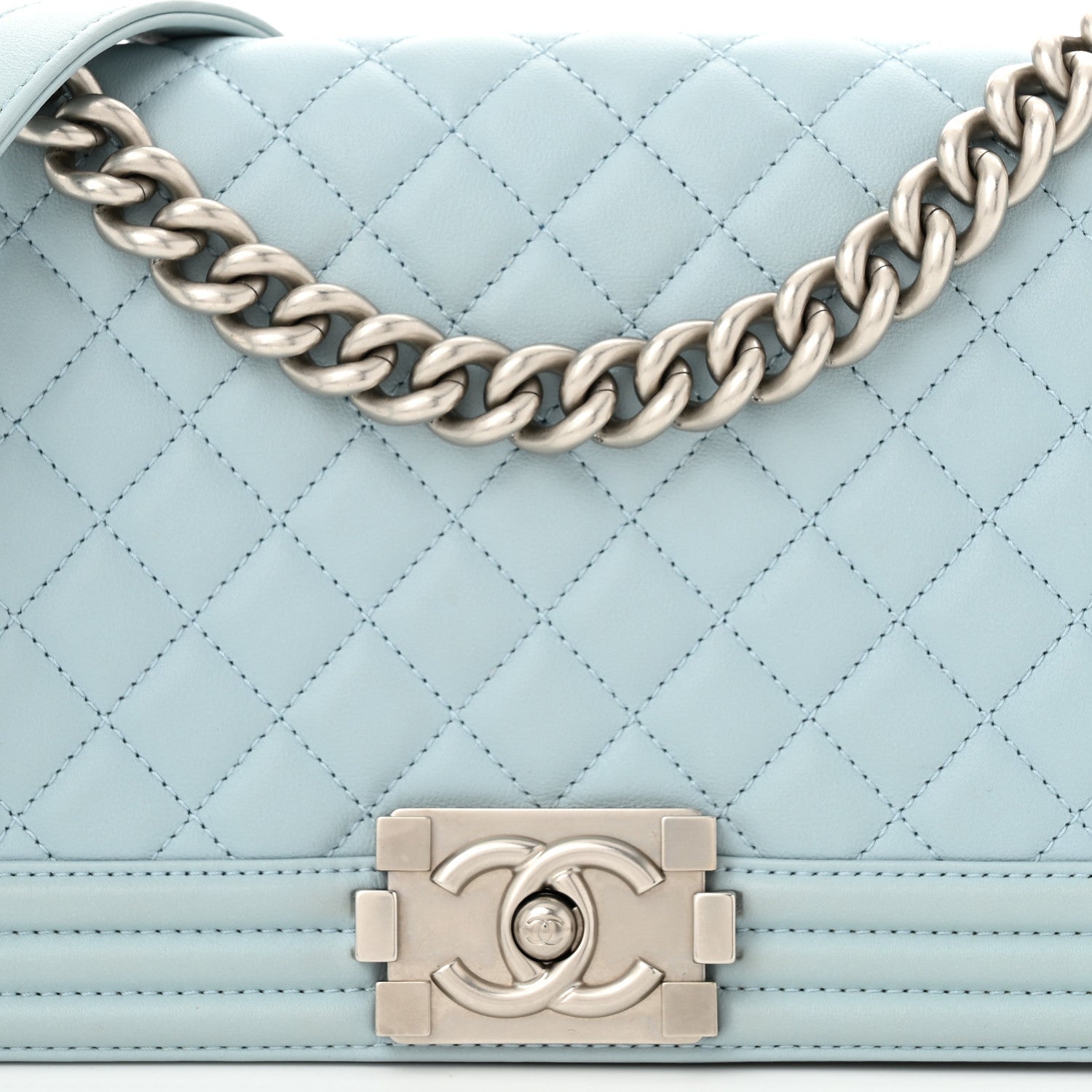 Calfskin Quilted Medium Boy Flap Light Blue