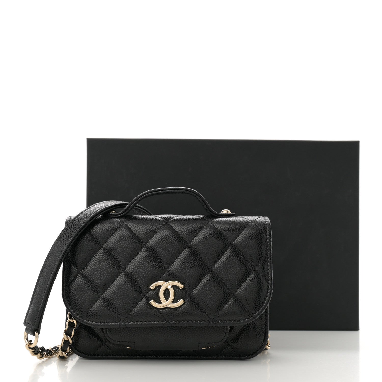 Caviar Quilted Business Affinity Clutch With Chain Black