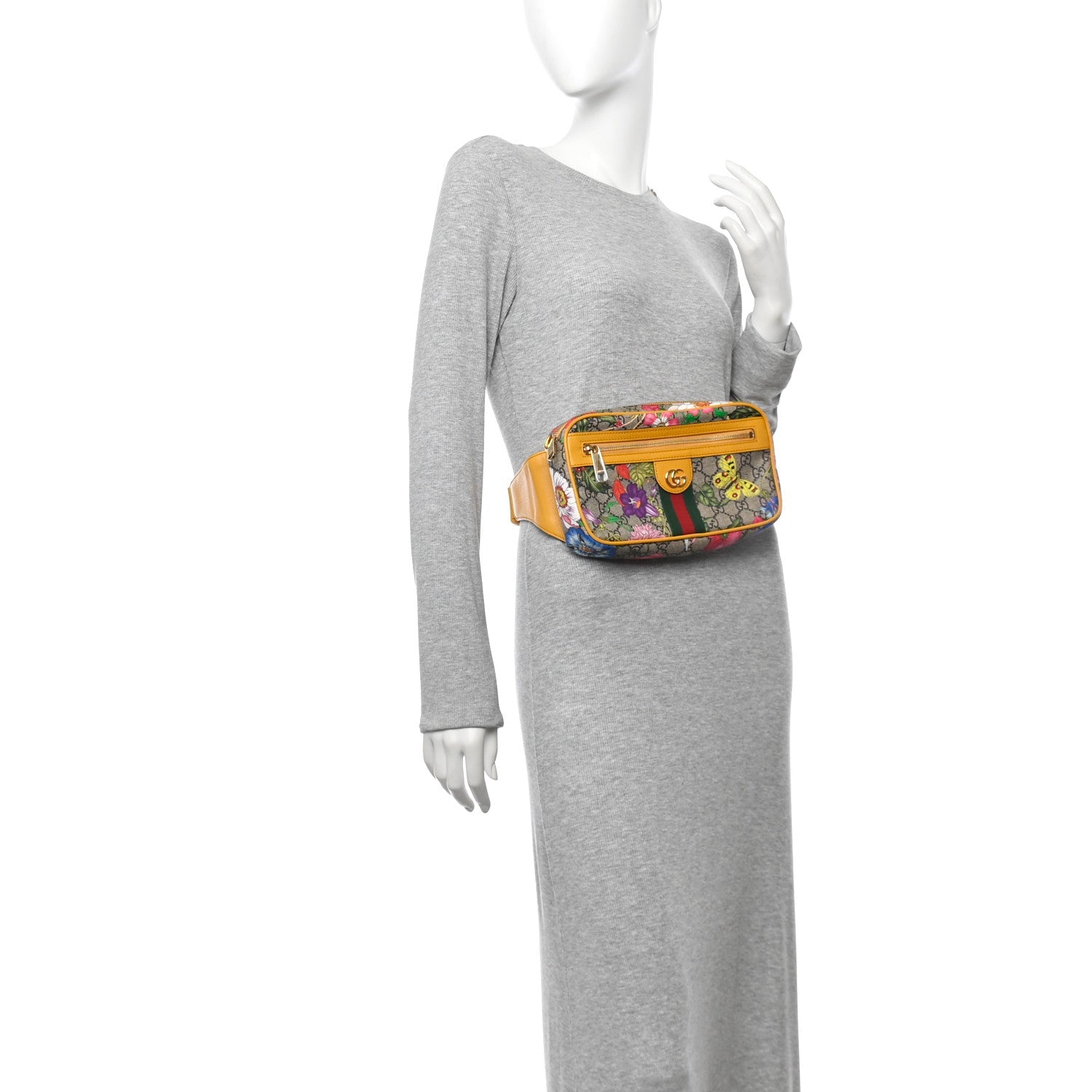 GG Supreme Monogram Flora Medium Ophidia Belt Bag Beige Multicolor Crop