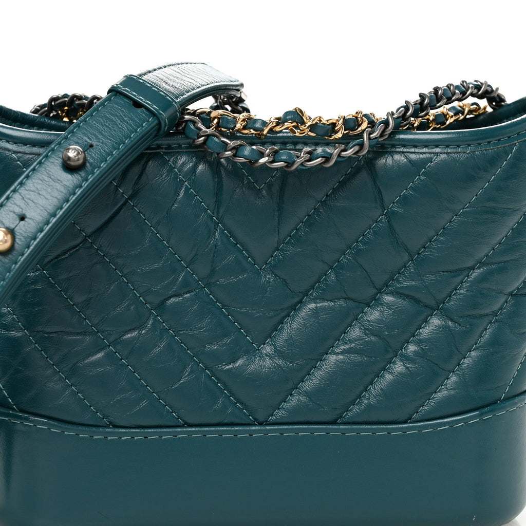 Aged Calfskin Chevron Quilted Small Gabrielle Hobo Green