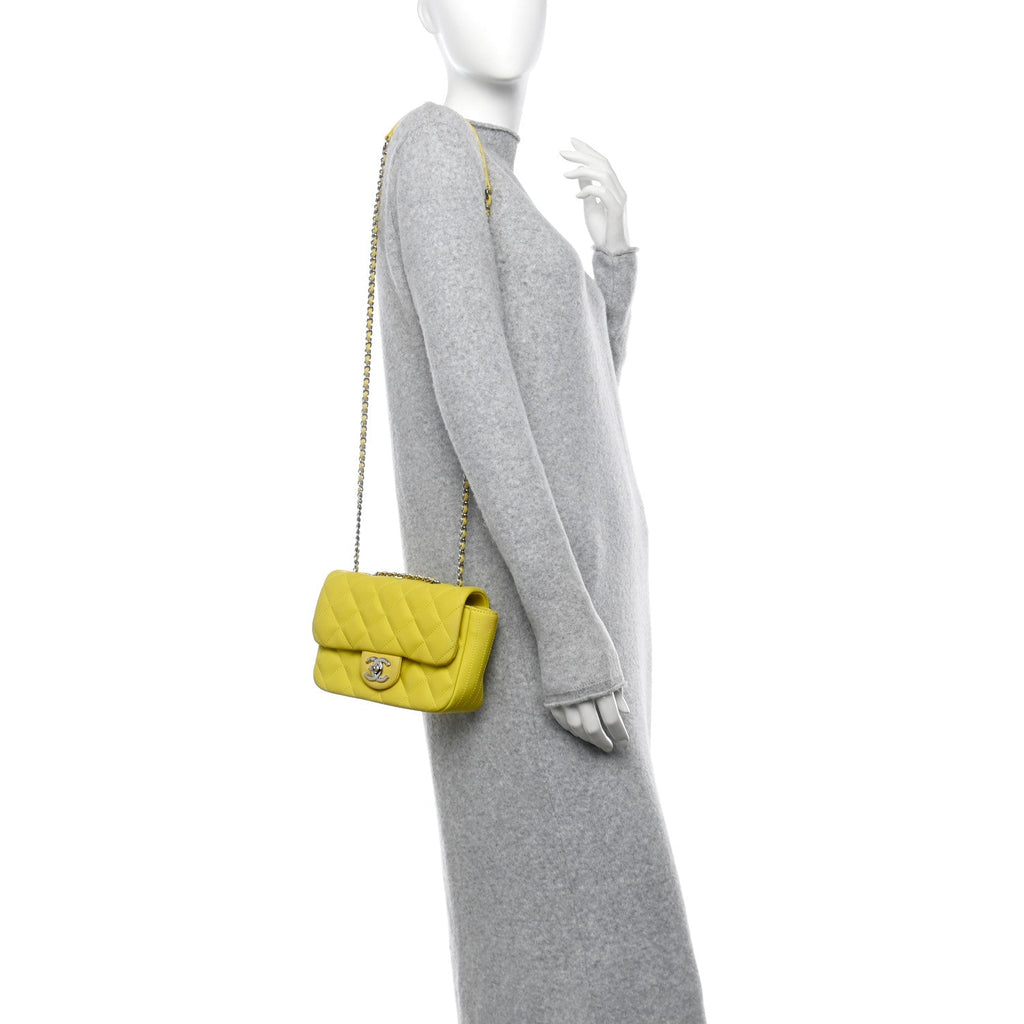Rubber Quilted Lambskin Mini Square Coco Rain Flap Yellow