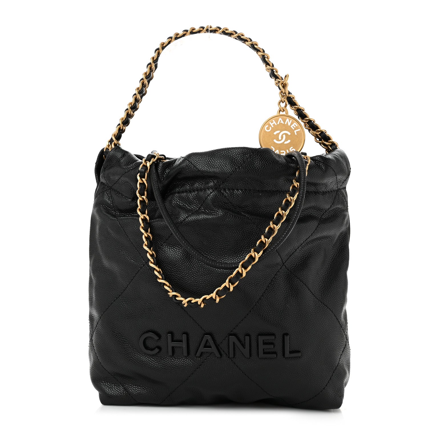 Shiny Caviar Quilted Monochrome Mini Chanel 22 Black