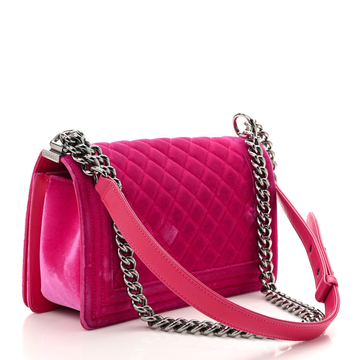 Velvet Quilted Medium Boy Flap Fuchsia