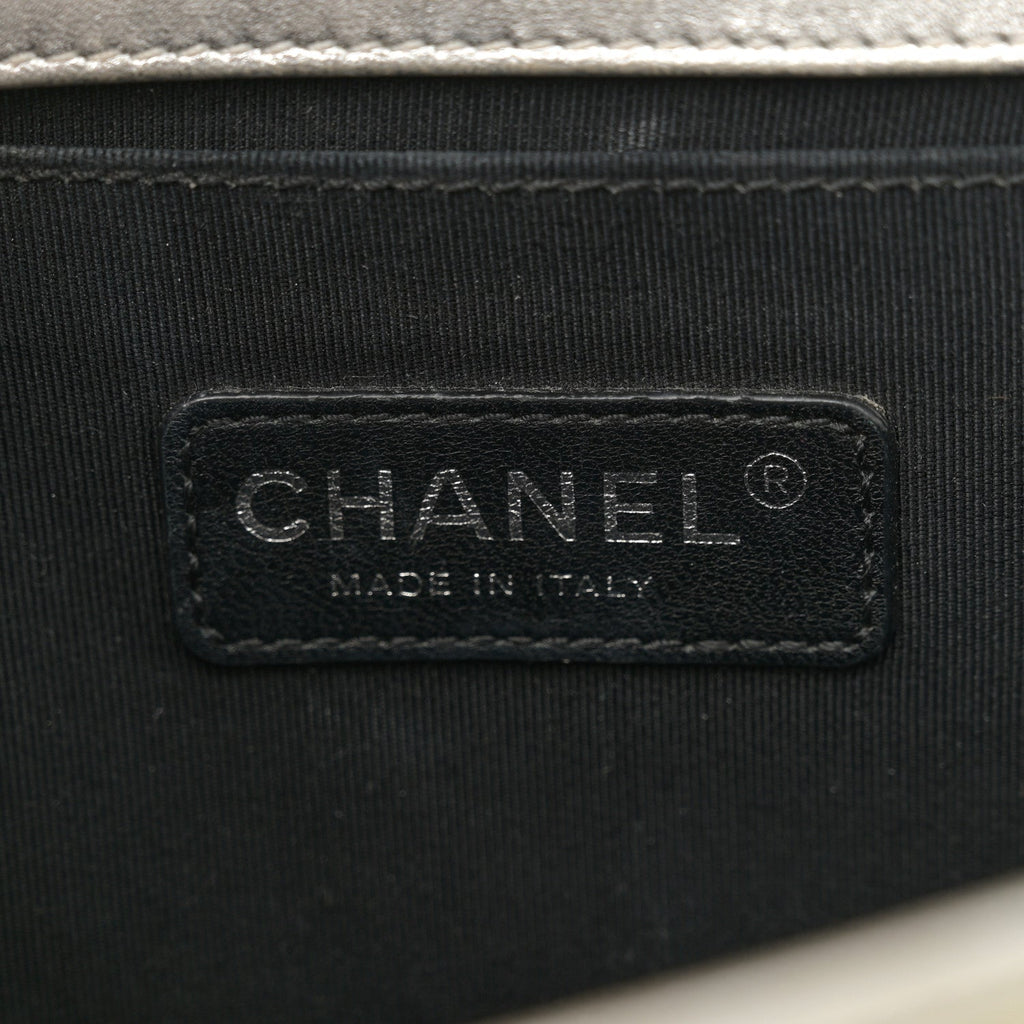 Metallic Patent Calfskin Quilted Medium Boy Flap Gold