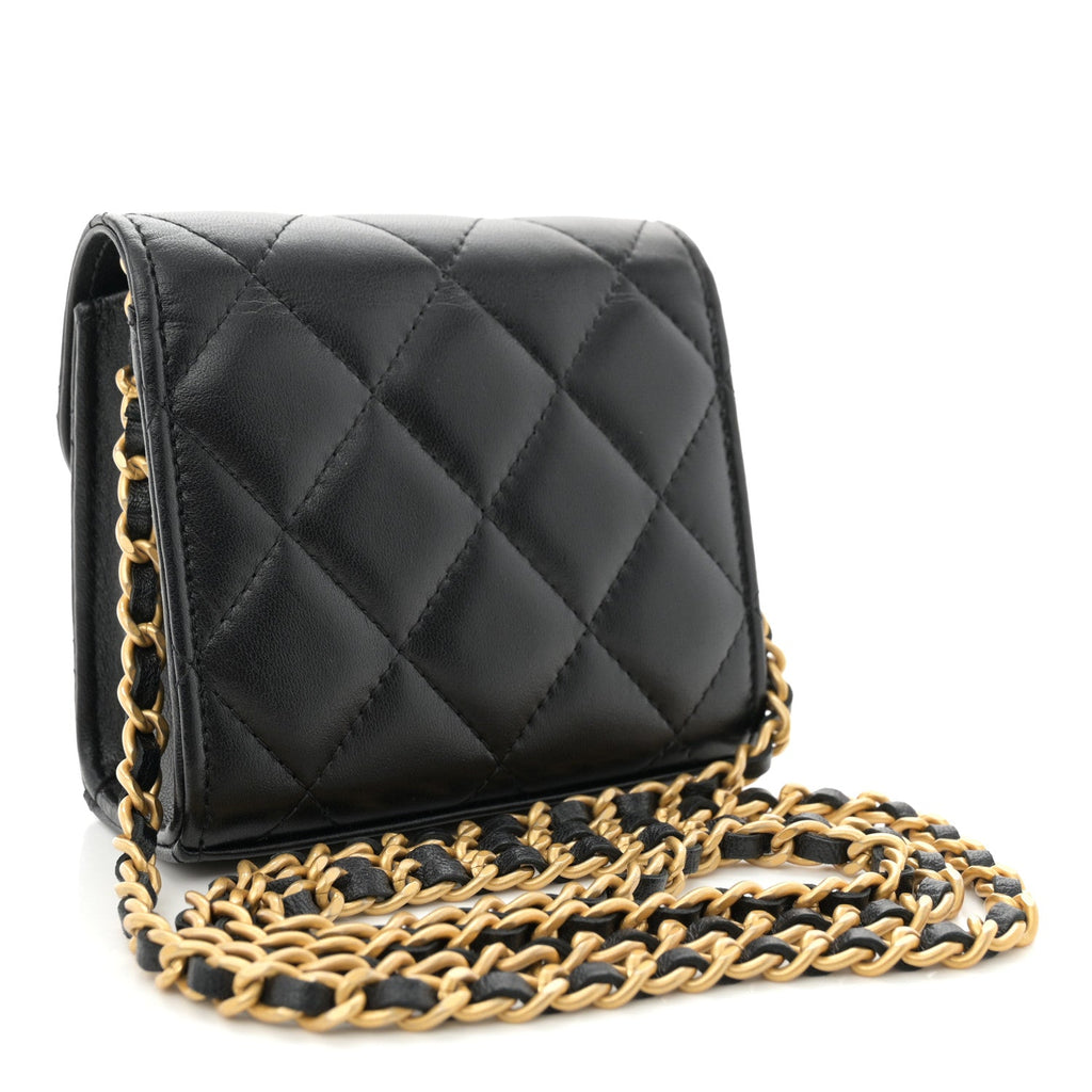 Lambskin Plexiglass Quilted Coco Love Clutch With Chain Black