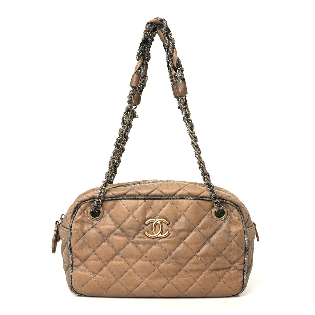Iridescent Calfskin Tweed Bowler Bag Brown