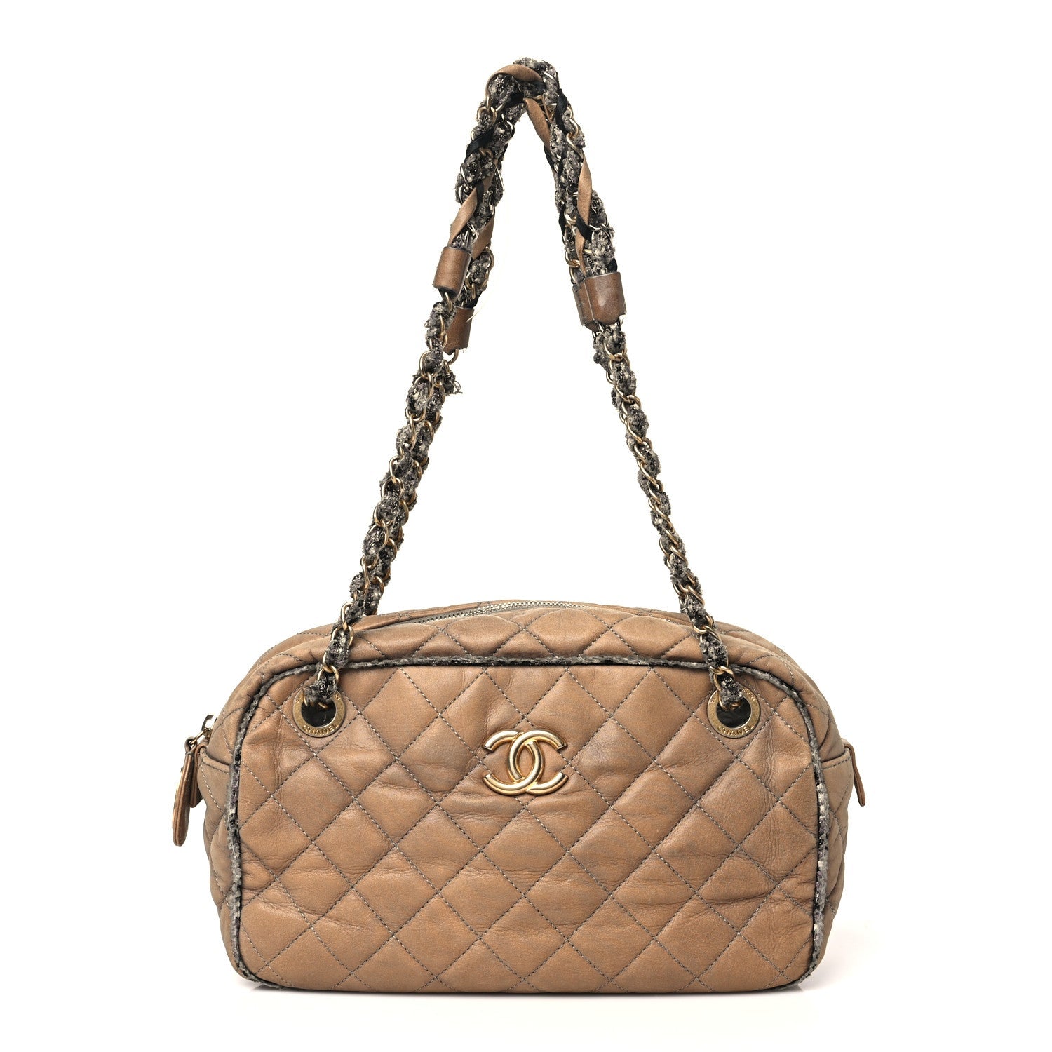Iridescent Calfskin Tweed Bowler Bag Brown