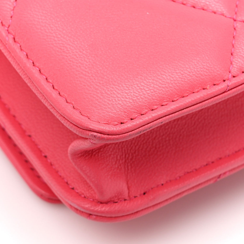 Lambskin Quilted Chanel 19 Wallet On Chain WOC Dark Pink