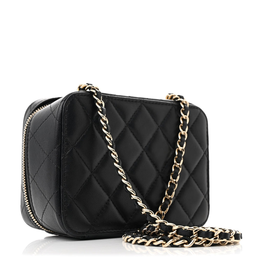 Lambskin Quilted Small Trendy CC Camera Case With Chain Black