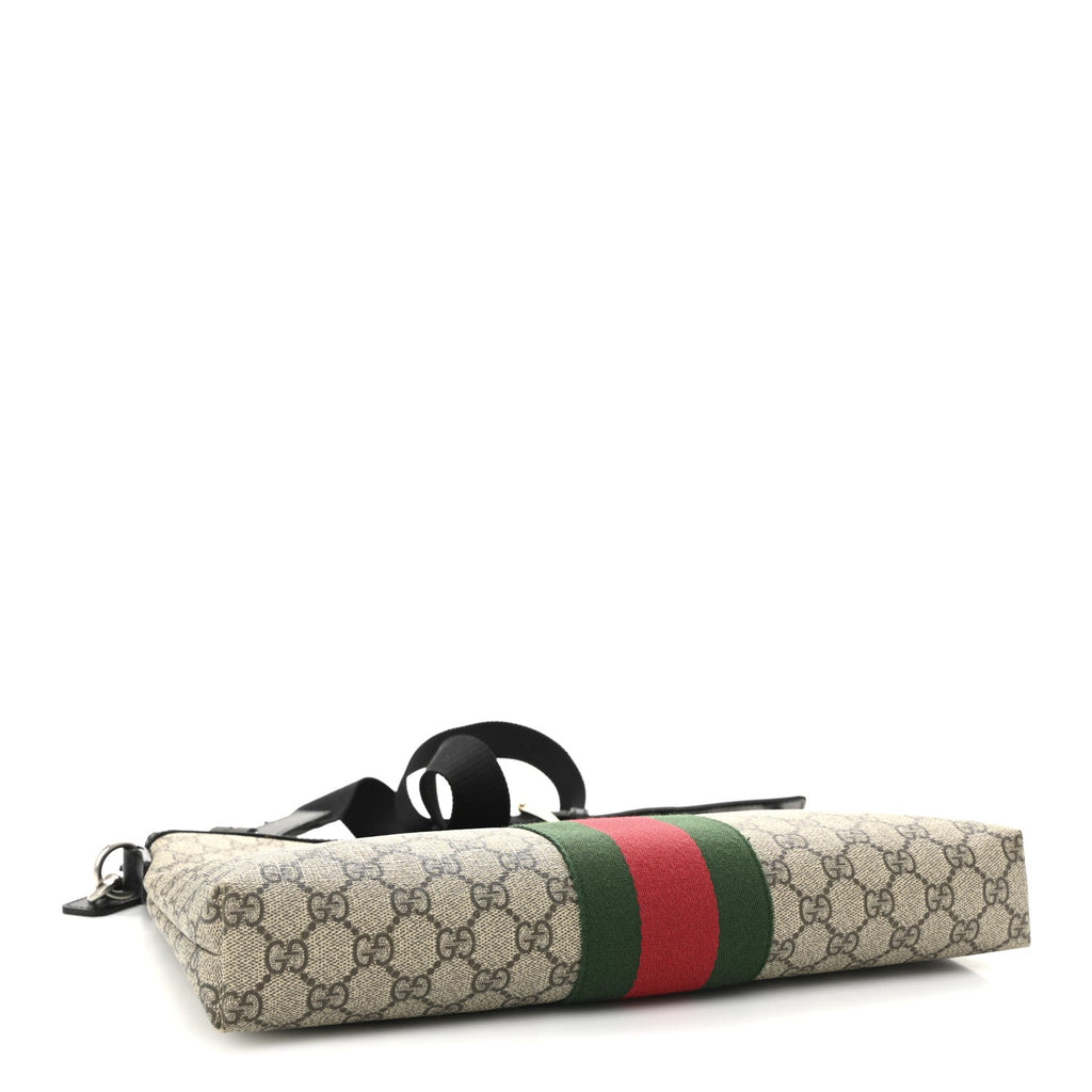 GG Supreme Monogram Calfskin Web Medium Flat Messenger Bag Beige Ebony Black