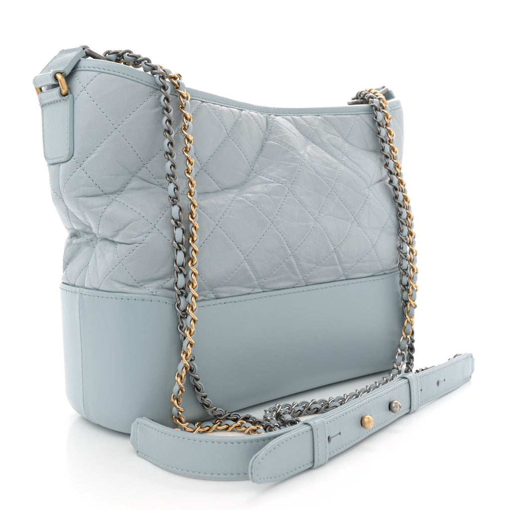 Aged Calfskin Quilted Medium Gabrielle Hobo Light Blue