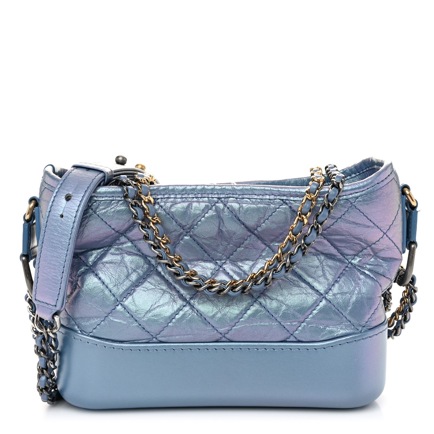 Iridescent Aged Calfskin Quilted Small Gabrielle Hobo Blue
