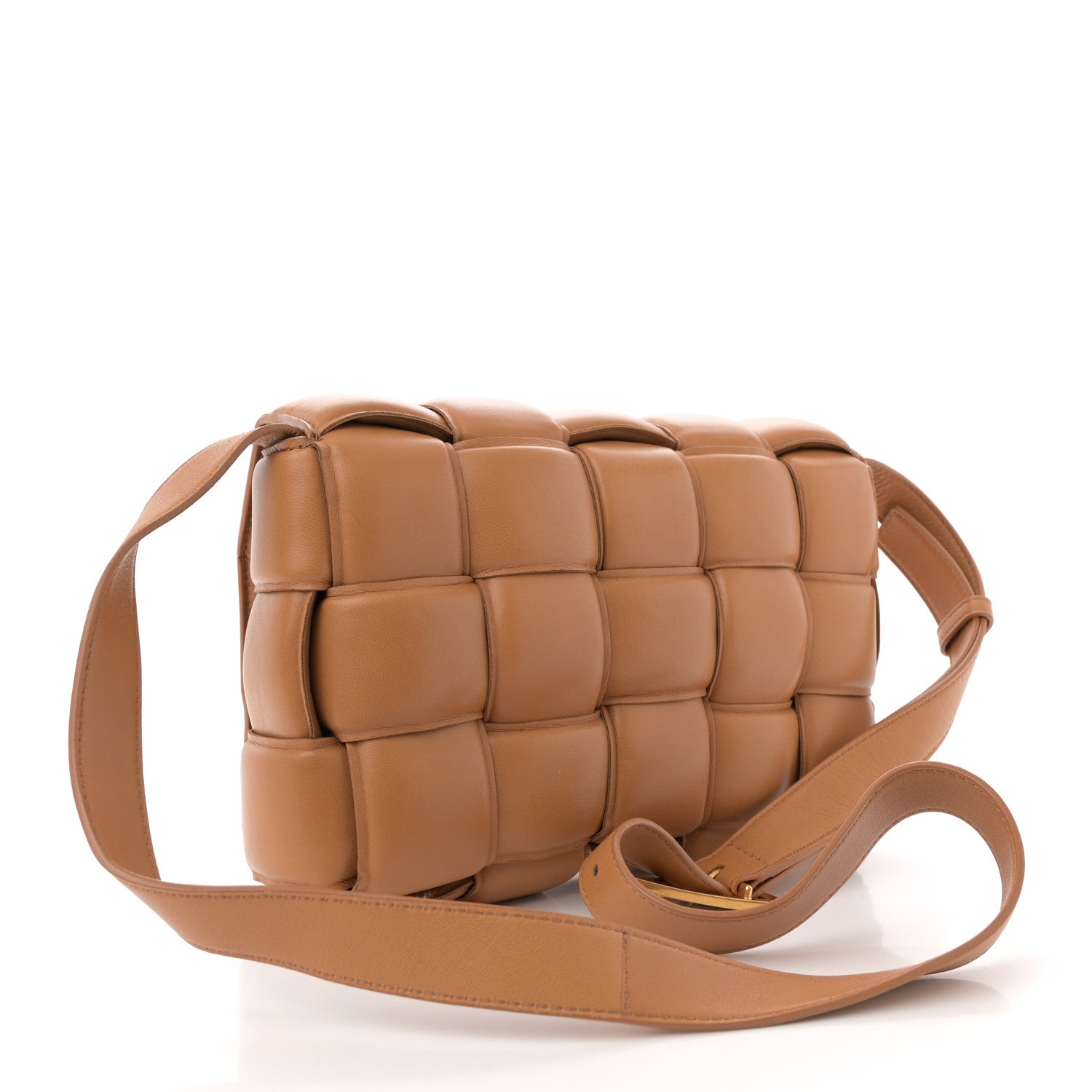 Nappa Maxi Intreccio Padded Cassette Crossbody Bag Caramel