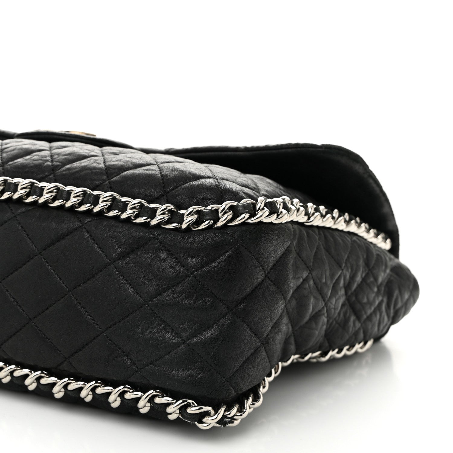 Washed Lambskin Quilted Maxi Chain Around Flap Black