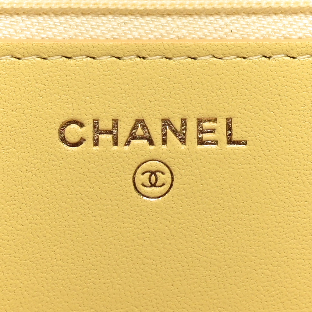 Lambskin Quilted Wallet On Chain WOC Pink Yellow