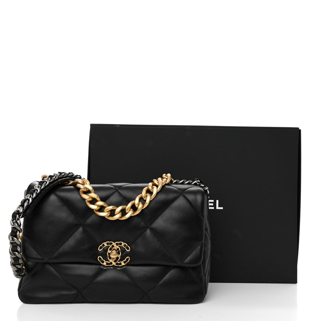 Lambskin Quilted Large Chanel 19 Flap Black