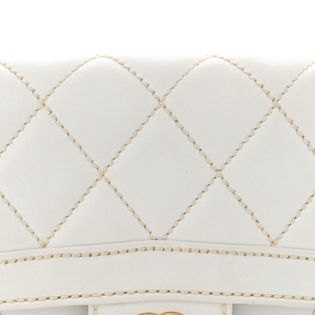 Calfskin Quilted Wild Stitch Large Flap White