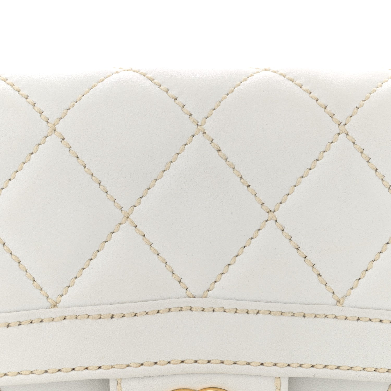 Calfskin Quilted Wild Stitch Large Flap White
