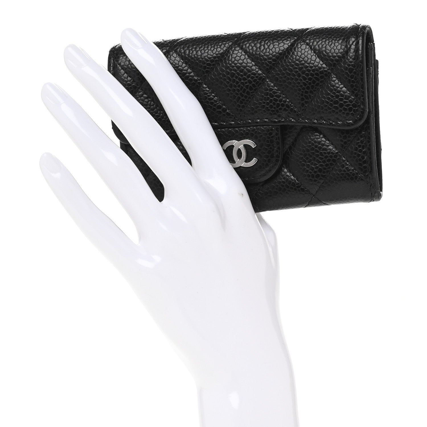 Caviar Quilted Flap  Holder Wallet Black