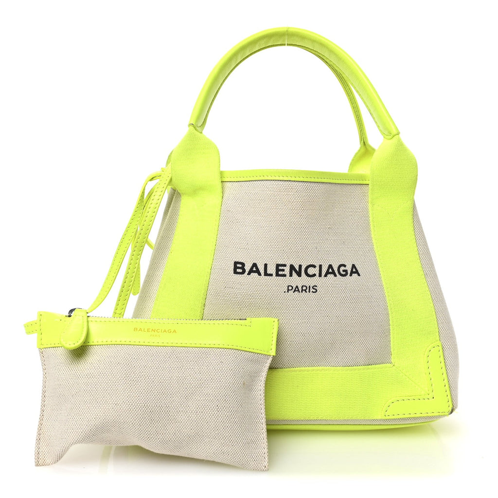 Cotton Canvas Satin Calfskin Navy Cabas XS Natural Fluo Yellow