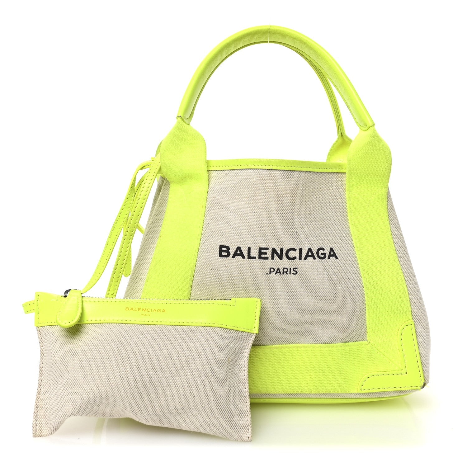 Cotton Canvas Satin Calfskin Navy Cabas XS Natural Fluo Yellow