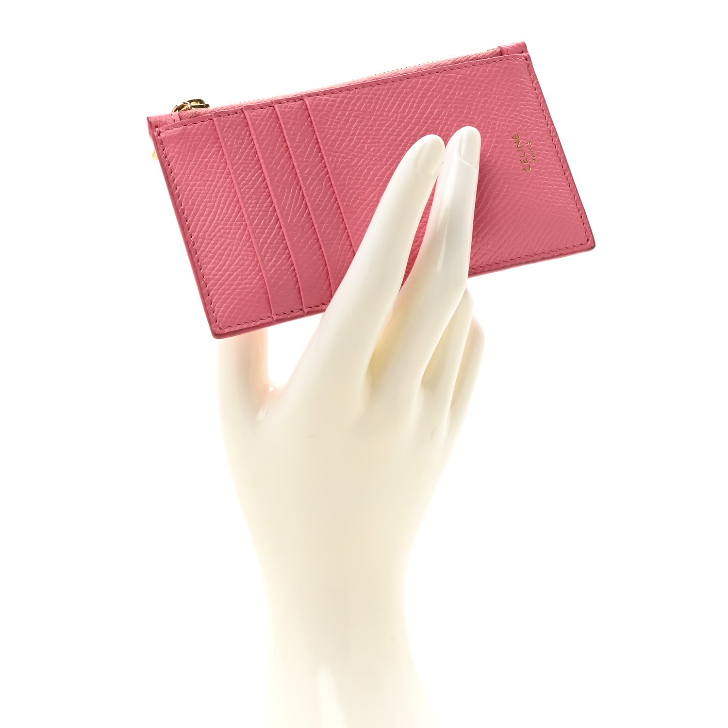 Grained Calfskin Zipped  Holder Pink