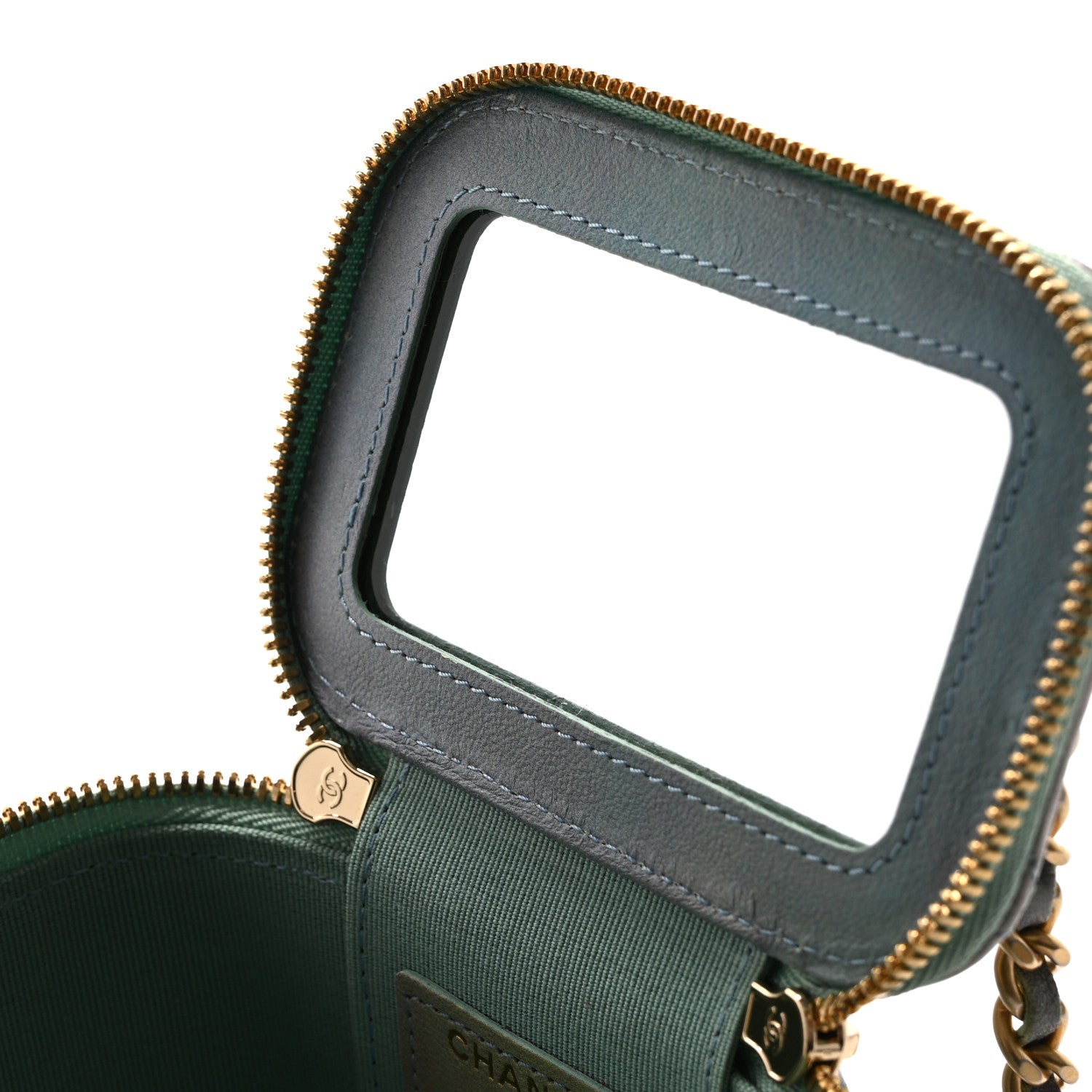 Lambskin Quilted Ombre Top Handle Mini Vanity Case With Chain Blue Green