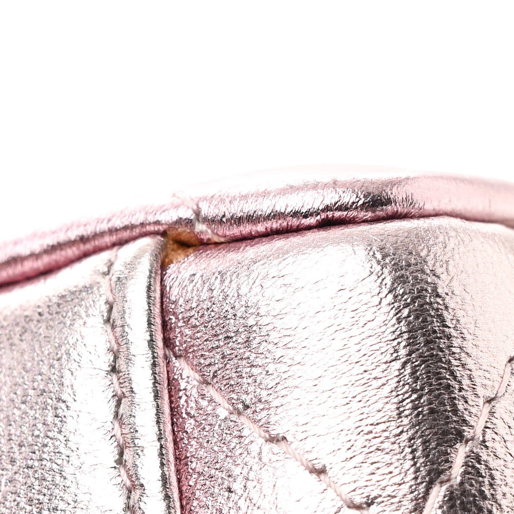 Gradient Metallic Lambskin Quilted Like A Wallet Clutch With Chain Gold Pink