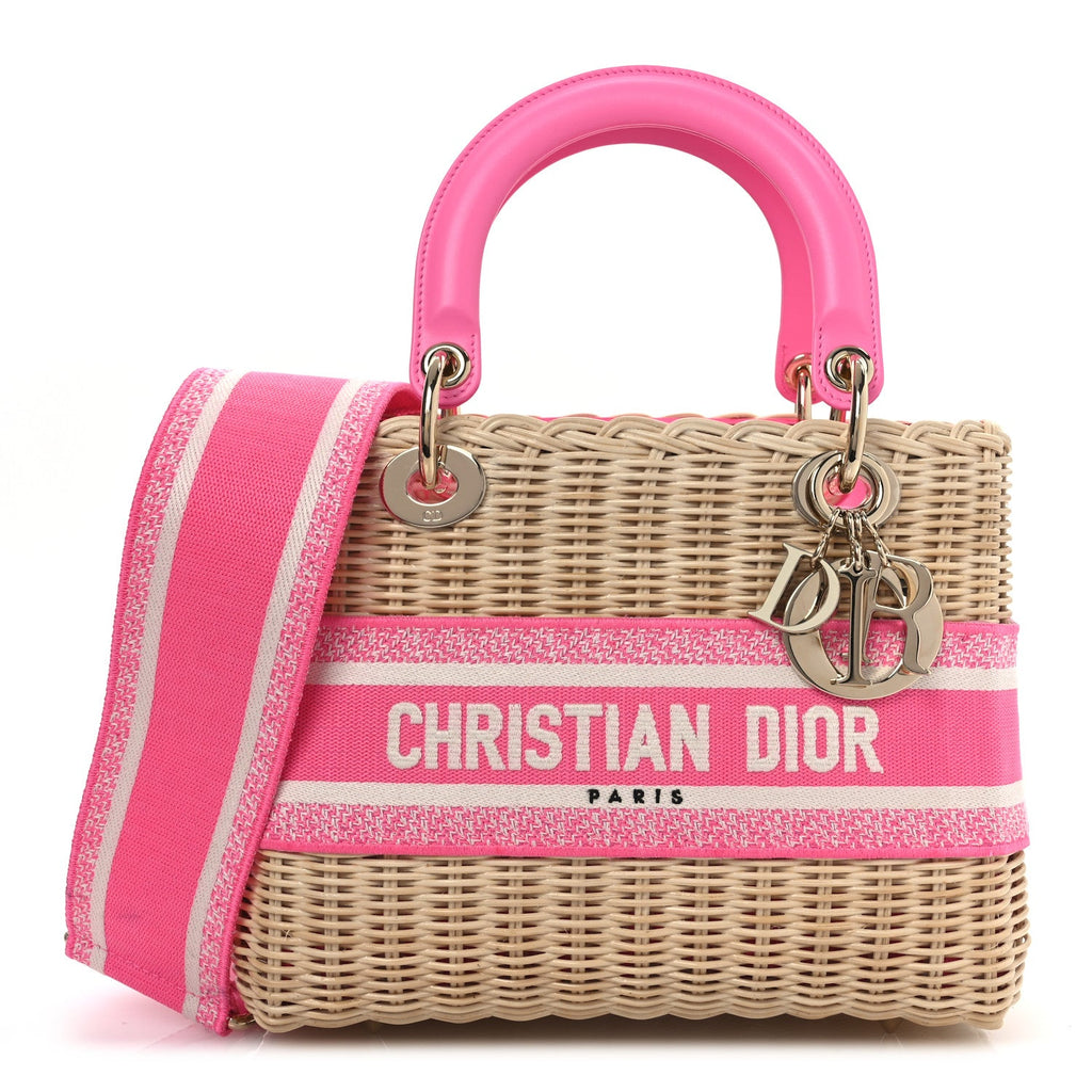 Wicker Oblique Medium Lady Dior Bag Fluorescent Pink