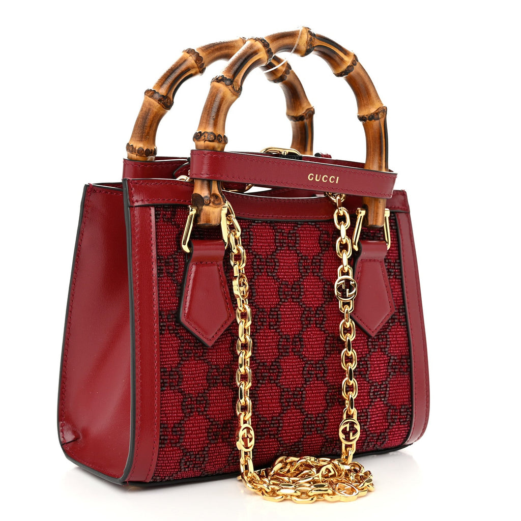 New Canvas Charisma Calfskin Crystal GG Monogram Mini Diana Tote Bag New Cherry Red
