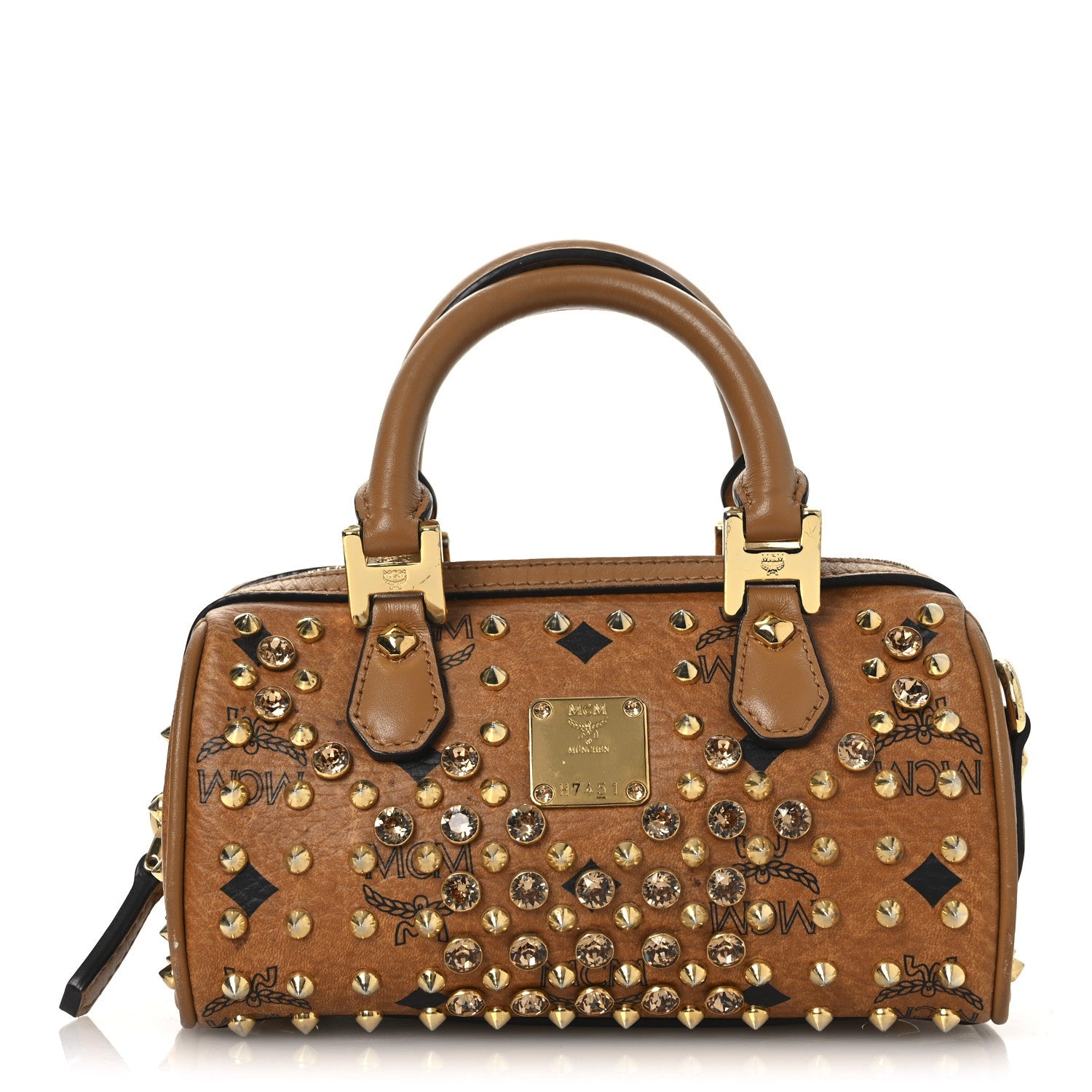 Visetos  Studded Mini Boston Bag Cognac