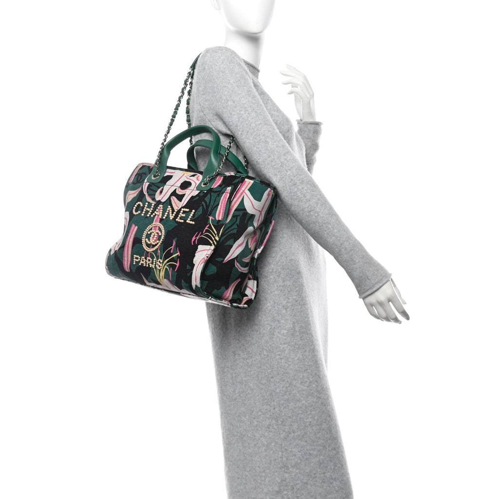 Velvet Calfskin Beaded Small Deauville Tote Pink Green Black