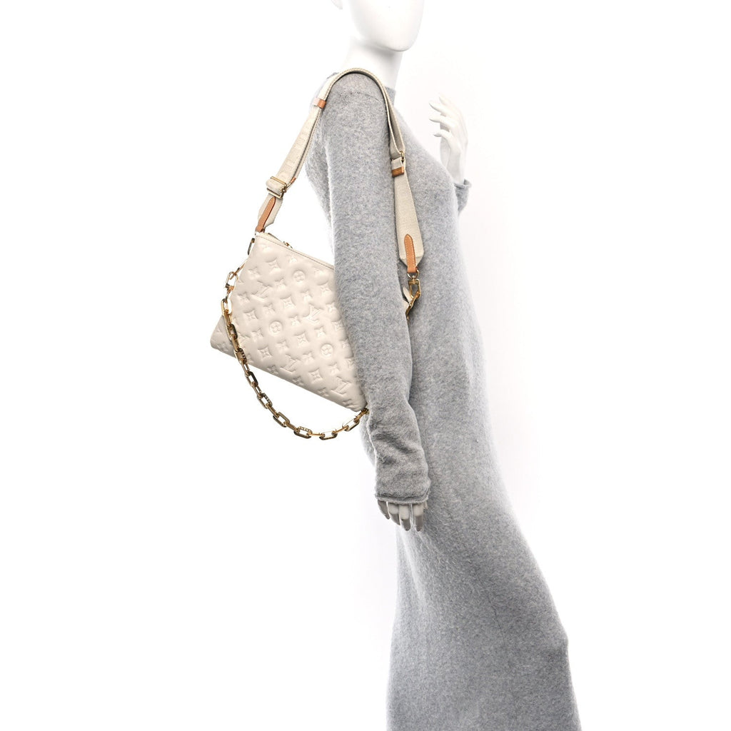 Lambskin Embossed Monogram Coussin PM Cream