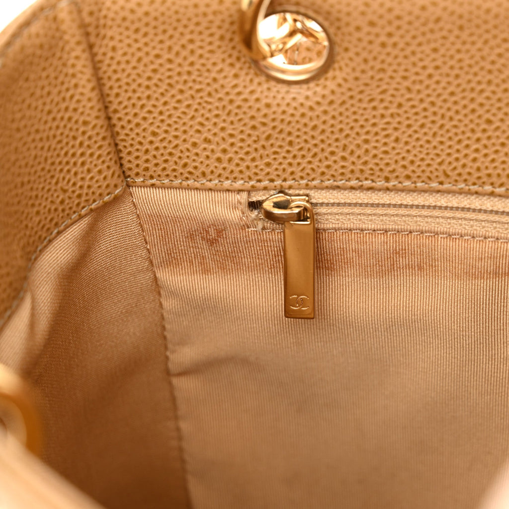 Caviar Quilted Petit Shopping Tote PST Dark Beige