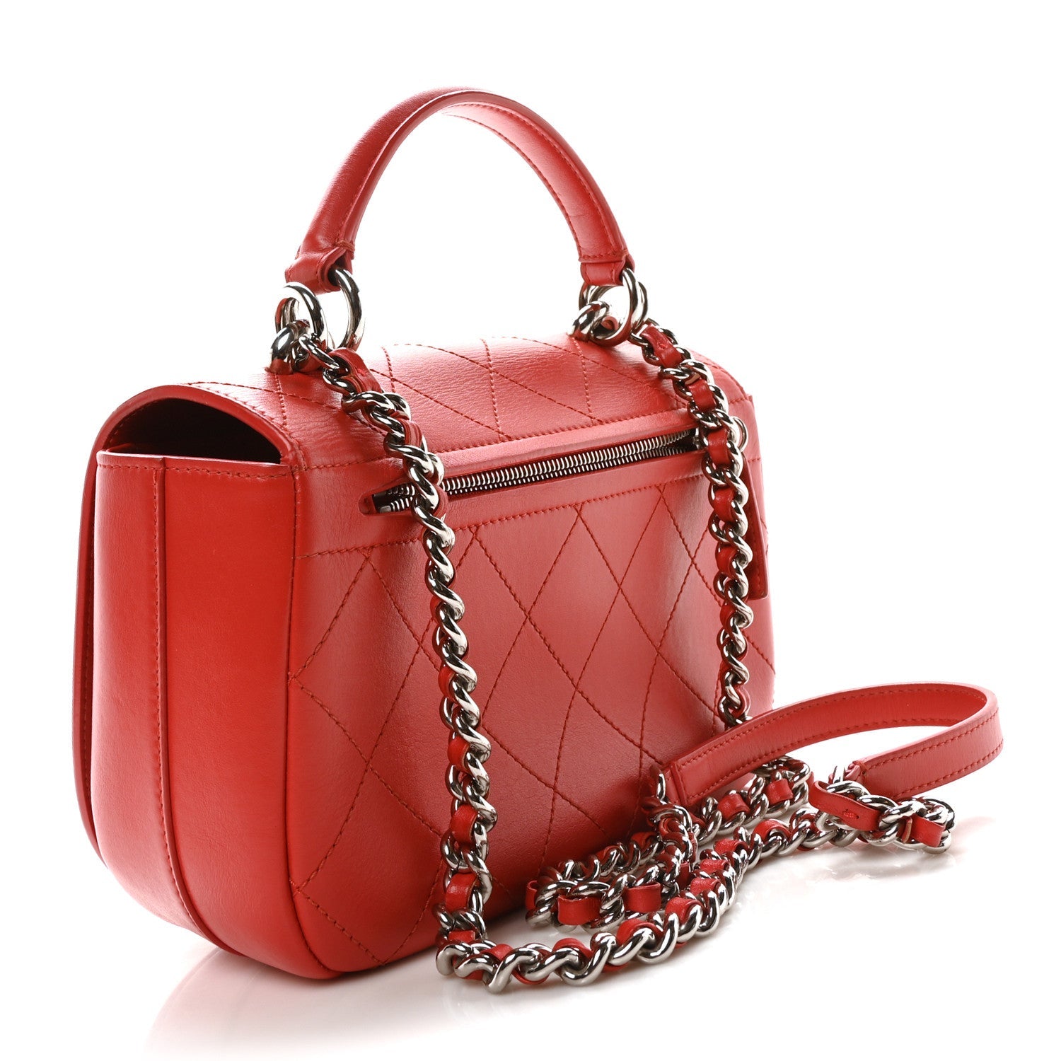 Calfskin Stitched Small Ring My Bag Flap Crossbody Red