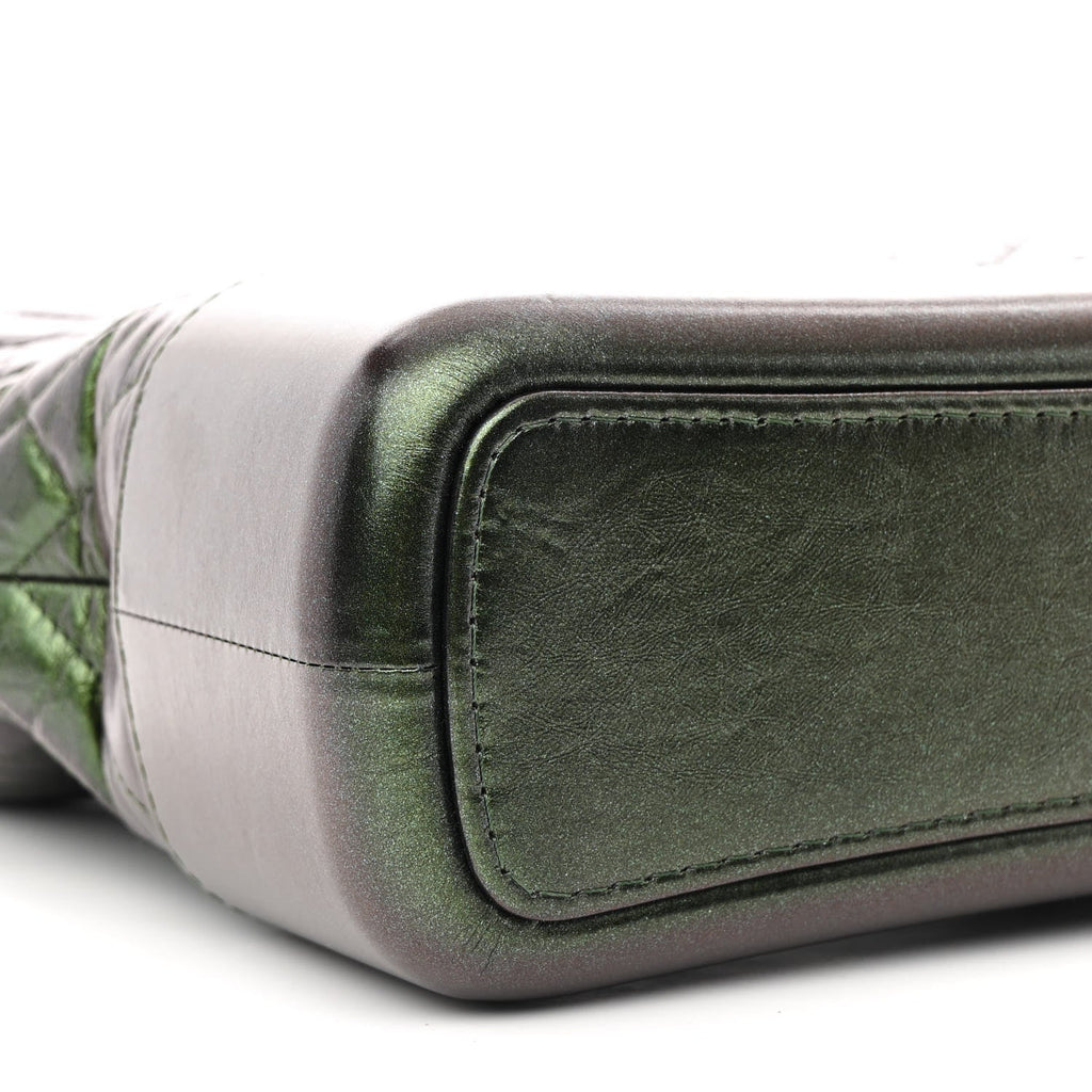 Metallic Aged Calfskin Chevron Quilted Medium Gabrielle Hobo Green