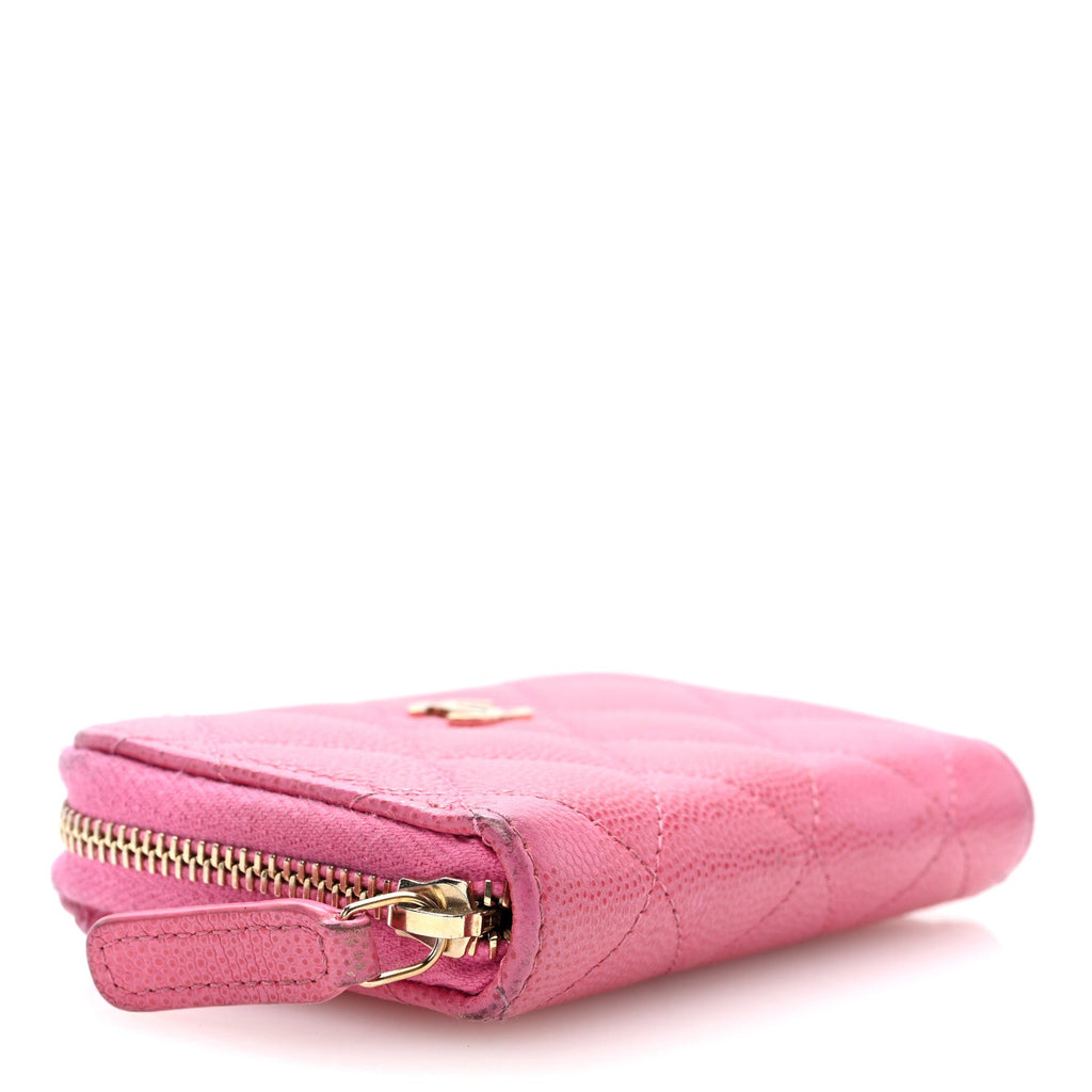 Caviar Quilted Zip Coin Purse Pink