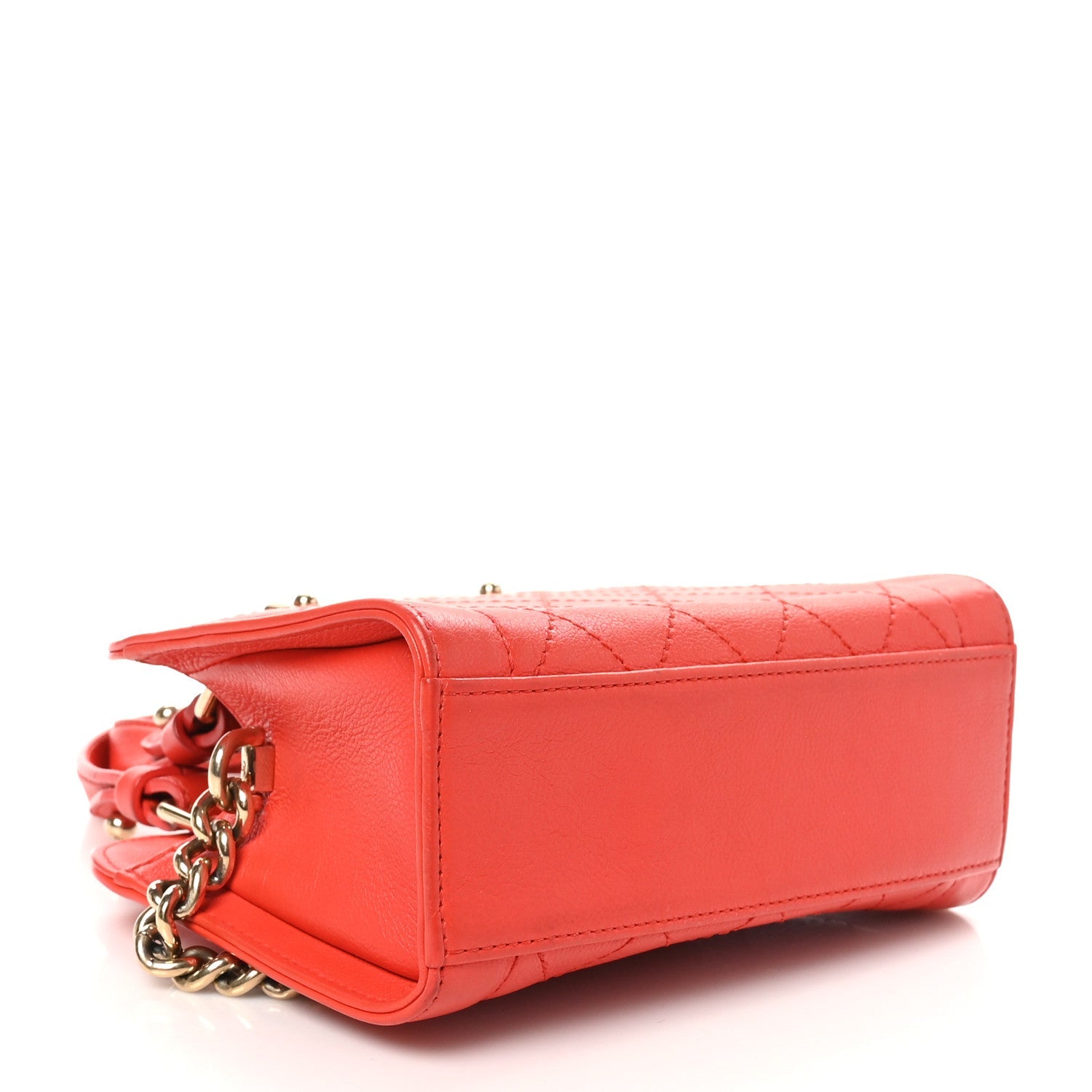 Grained Calfskin Stitched Mini Label Click Shopper Tote Red