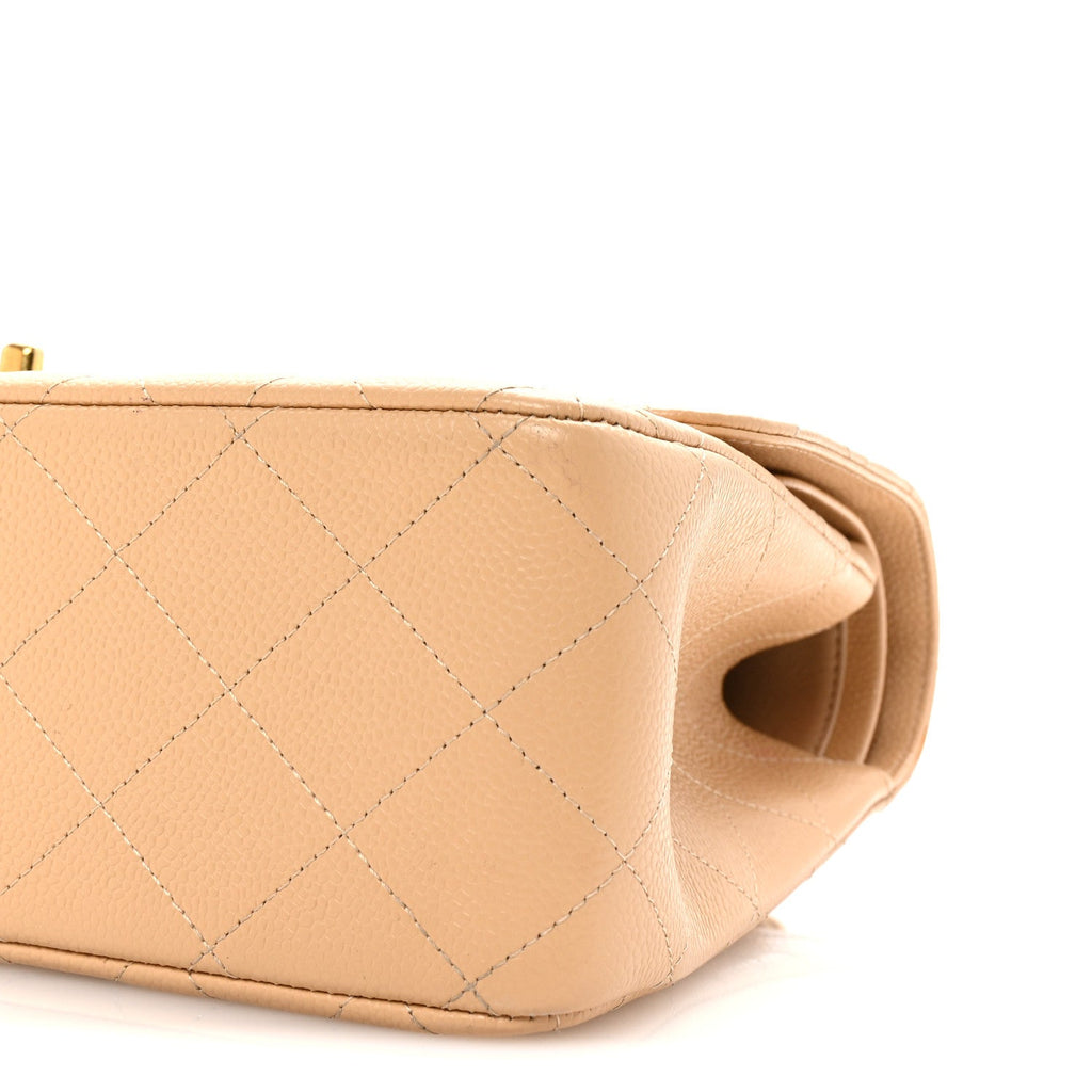 Caviar Quilted Jumbo Double Flap Beige