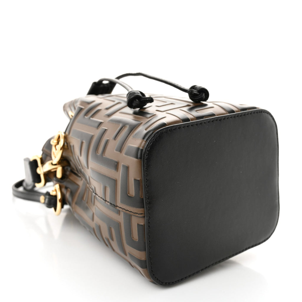 Vitello Liberty F is Fendi Bi-Color FF 1974 Embossed Mini Mon Tresor Bucket Bag Maya Black