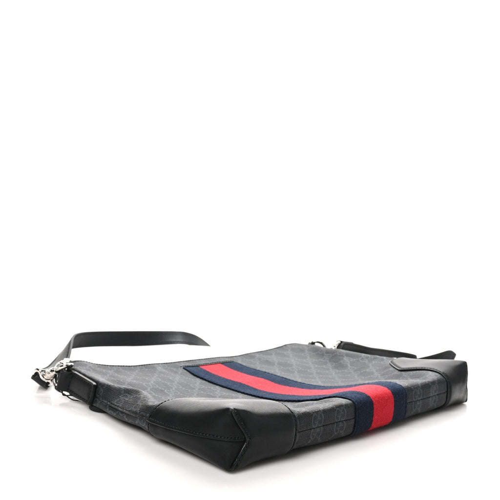 Soft GG Supreme Monogram Appia Calfskin Web East West Messenger Bag Black Grey