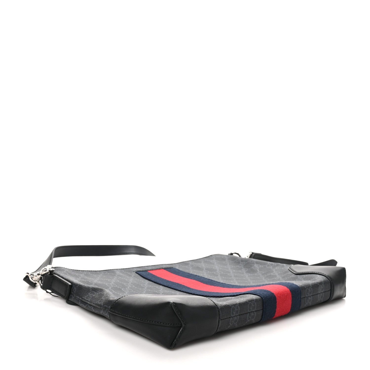 Soft GG Supreme Monogram Appia Calfskin Web East West Messenger Bag Black Grey