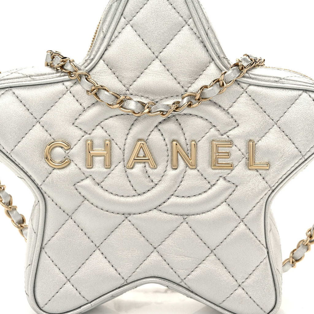 Metallic Lambskin Walk Of Fame Bag Silver